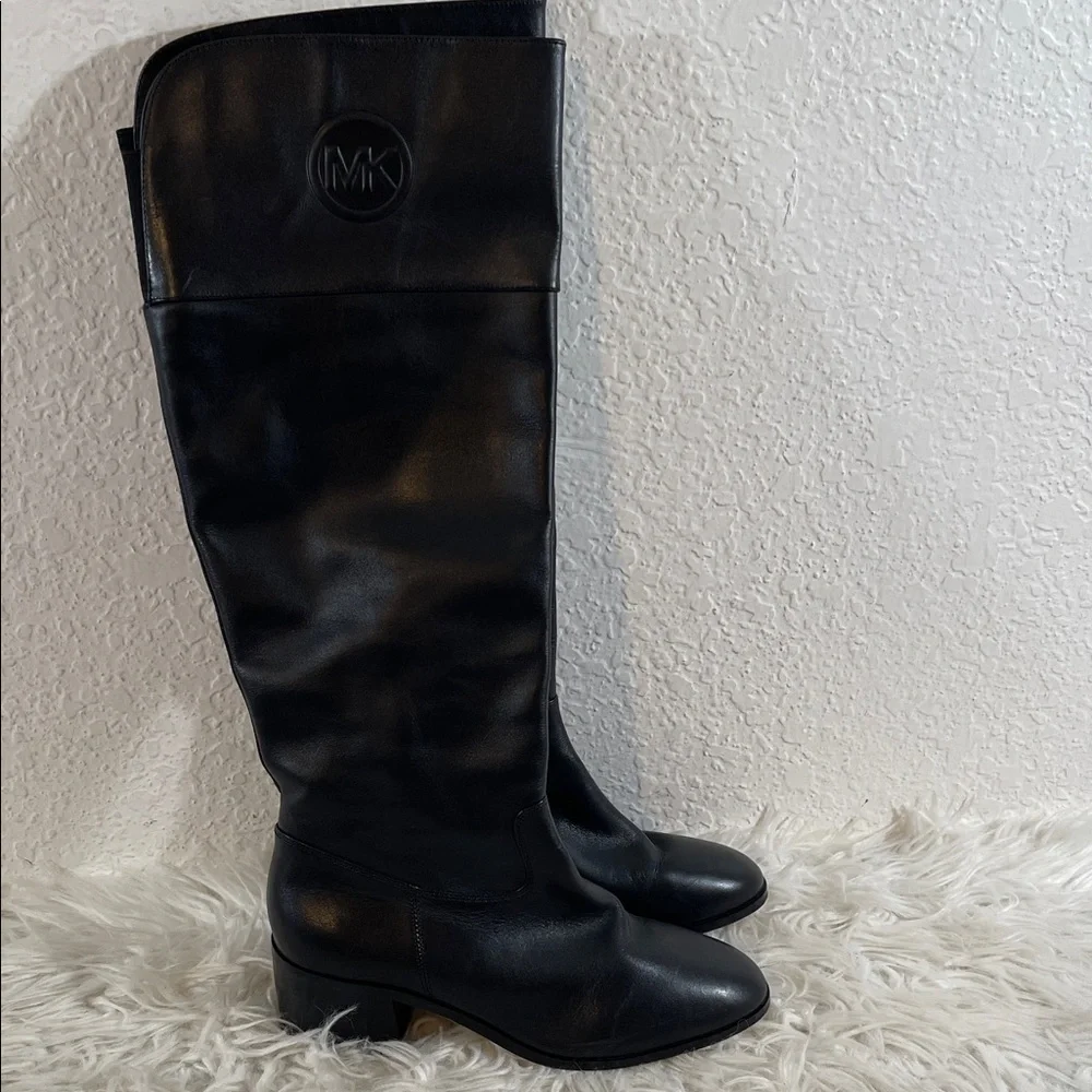 MICHAEL MICHAEL KORS Dylan Black Leather Tall Boots Chunky Heel Size 7.5 - Picture 3 of 12
